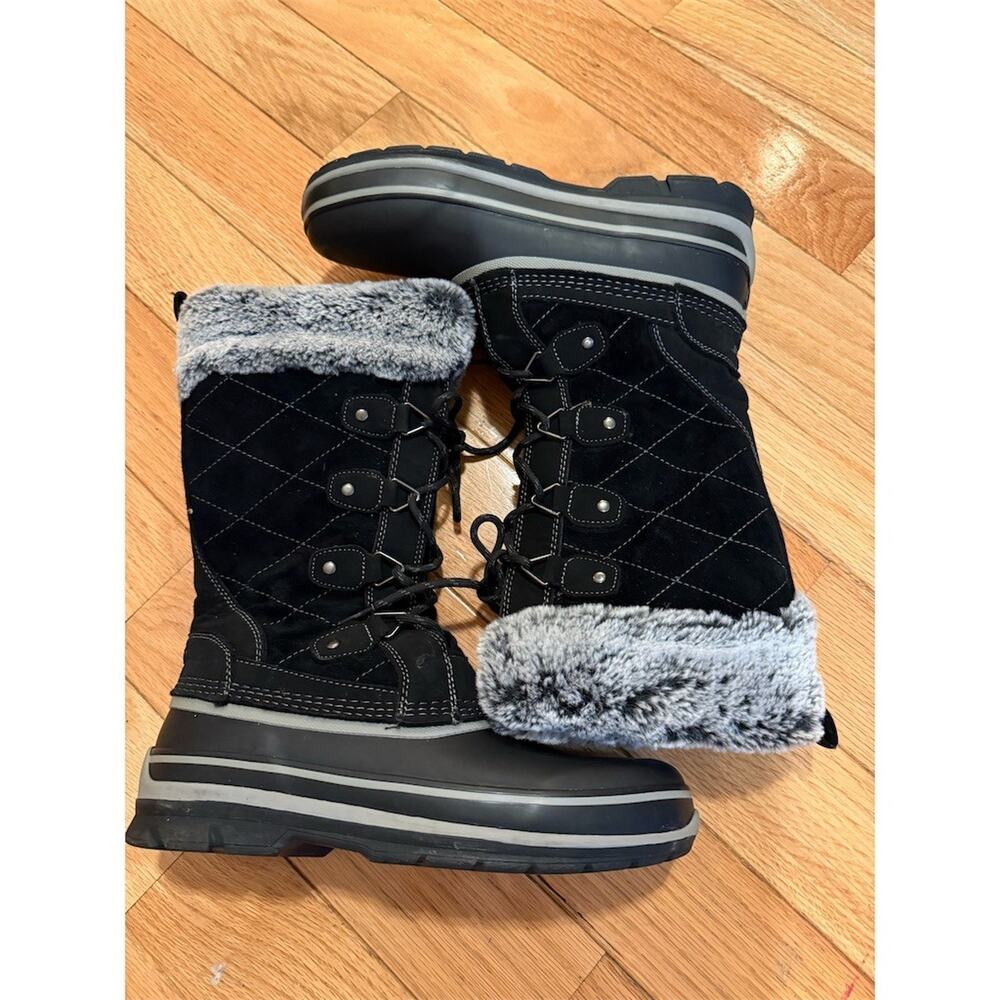 Khombu Ellie Snow Boots Womens Size 8 Black Faux Fur Lace-Up Winter